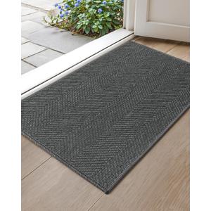 Color&Geometry Small Ultra Thin Indoor Door Mat 17"x30", Machine Washable Front Door Mat Non Slip, Low Profile Entrance Mat Indoor, Absorbent Carpet for Inside, Entry, Entryway, Dark Grey (FOLD) (1'5" x 2'6" (Rectangular))