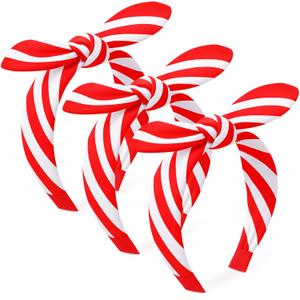 3 Pcs Christmas Headbands for Women Candy Knotted Striped Headband Rabbit Ear Hairband for Women and Girl Hair Accessories (Red,White) (1 Count (Pack of 3))