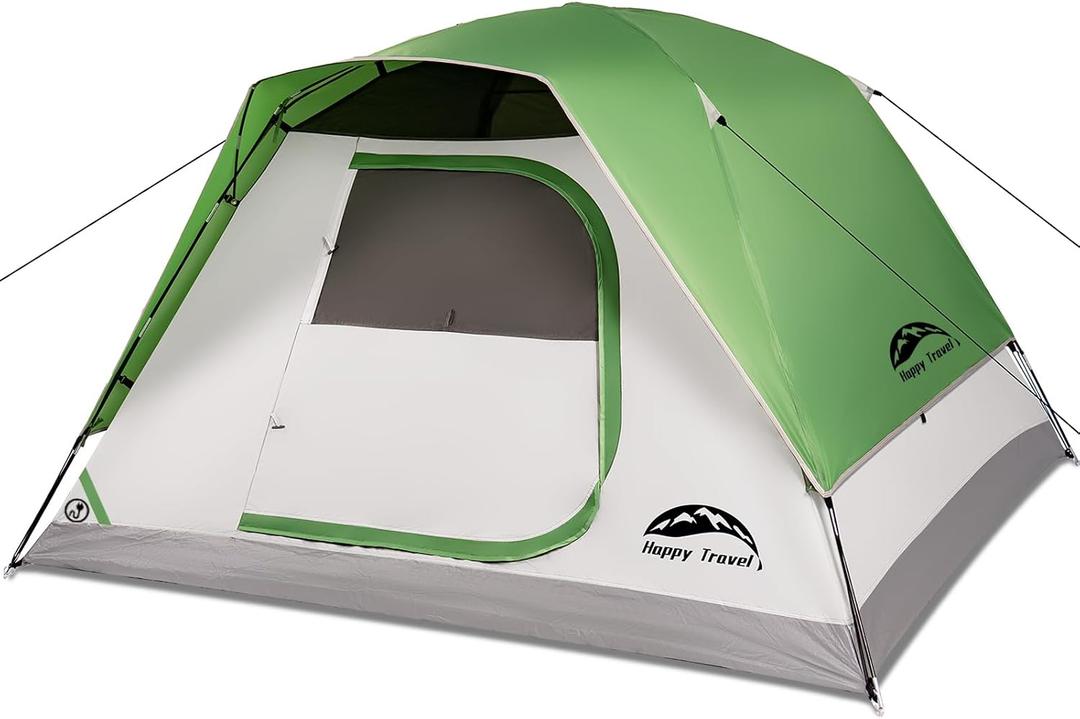 Happy Travel Camping Tent, 4 Person Dome Tents for Camping with Rainfly, Waterproof Clip Easy Setup Portable Family Tent with Mesh Windows, 20% More Headroom Backpacking Tents for Camping & Hiking