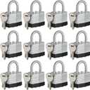 Keyed Alike Padlocks, Nickel Plated Padlocks Keyed Alike Set of 12, Key Lock with 1-9/16"(40mm) Wide Body 1-inch Shackle for Storage Unit, Sheds, Garages and Fence