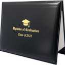 Graduationmall Printed Synthetic Leather Diploma Cover For 8.5 X 11-Inch Certificate, Padded Support For 2025 Class Graduation Diploma, Black Color