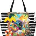 Large Waterproof Sandproof Beach Tote Bag for Women with Zipper & 7 Pockets, Lightweight Foldable Pool Swim Bag