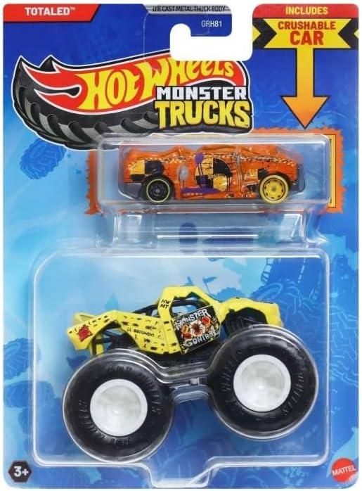 Hot Wheels Monster Trucks Totaled Series with Crushable Car, Die-Cast Vehicle, 1:64 Scale