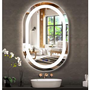 24 x 16 Inch Oval LED Bathroom Mirror with Front Lights Smart Memory 3 Color Adjustable Brightness Anti-Fog 24 Inch Oval Lighted Vanity Mirror for Bathroom Wall Horizontal Vertical Mounted