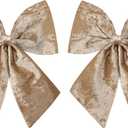 Large Plush Velvet Bows Set of 2 16-Inch Christmas Bow Tree Topper for Christmas Tree Decoration Door Window Decor (Gold)