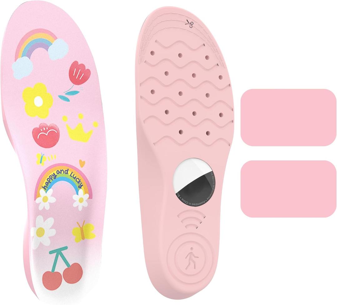 Insoles for Airtag Hidden Holder, Tracker Devise Case for Kids, Comfortable Inserts for Shoes, Pink Rainbow (Pink, 195-210mm Kid 13.5-Big Kid 2)