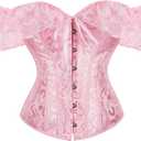 SHYMMUO Corset Top for Women Renaissance Steampunk Bustier Top Sexy Lace Up Corset Top Festival Pirate Halloween Costume (Medium, Pink)
