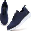 Men's Mesh Dress Shoes Casual Business Lace Up Oxford Sneakers Lightweight Breathable Walking Shoes Comfortable Thick Sole Tennis Footwear (8, Blue-1)