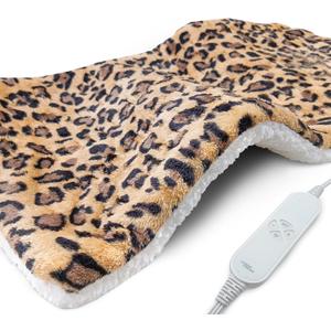Full Weighted Electric Heating Pad for Back Pain & Period Cramps Relief, Heat Pad with 12 Heat Settings, Plush 2.3LB Hot Weighted Heated Pad (Leopard Print, 12''24'' BZ Brown)