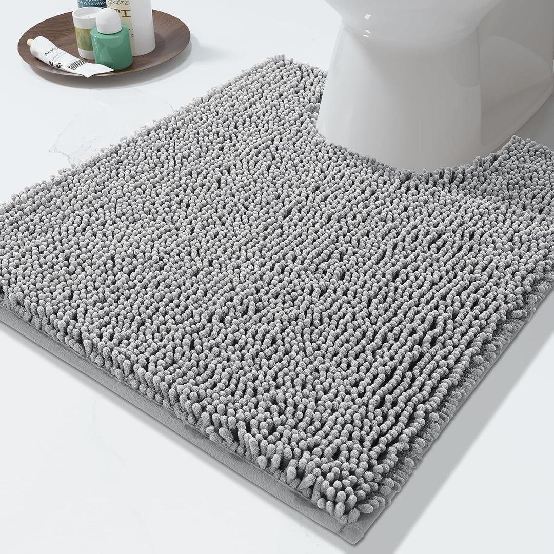 Yimobra Toilet Rugs U-Shaped 24x20, Extra Soft and Absorbent Microfiber Bathroom Rugs, Non-Slip Plush Shaggy Toilet Bath Mat, Machine Wash Dry, Contour Bath Rugs for Toilet Base, Grey