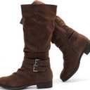 Luoika Women's Extra Wide Calf Slouchy Boots, Wide Width Flat Heel Mid Calf Boots for Women, Brown, 210403, 11W