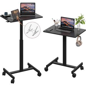Mobile Small Standing Desk, Gas Spring Adjustable Height Rolling Portable Laptop Desk with Lockable Wheels, Computer Workstation, Rolling Podium (Black, 17.8 * 25.5)