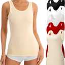 5 Pack Tank Tops for Women Cotton Undershirts Slim Fit Scoop Neck Basic Tanks Sleeveless Wide Strap Layering Top (L)