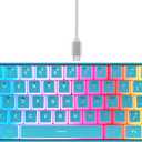 DGG 60% Wired Gaming Keyboard, Pudding Keycaps with Translucent Layer, RGB Backlit Ultra-Compact Small Keyboard, Waterproof Mini Compact 61 Keys Keyboard for PC/Mac Gamer, Typist, Travel, Blue