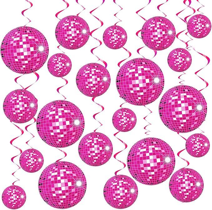 Kolldenn 48 Pcs Pink Disco Ball Hanging Swirls 70s Singles Retro Theme Party Decorations Easy to Hang Ceiling Streamers for Disco Fever Cowgirl Bachelorette Hippie 70s 80s Birthday Party Supplies