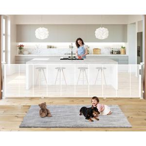 19.7ft Retractable Baby Gates Dog Gate - 236" Extra Wide Expandable Child Safety Gate,37" Tall Toddler Pet Mesh Gate with Reinforced Strips for Doorways,Stairs,Hallways,Outdoor & Indoor Large Openings (White)