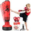 67 Inch Inflatable Punching Bag for Kids 3-12, Standing Boxing Set for Karate & Taekwondo Training, Stable Boxing Bag Active Toy for Boys & Girls, Perfect Christmas Birthday Gifts (Red)