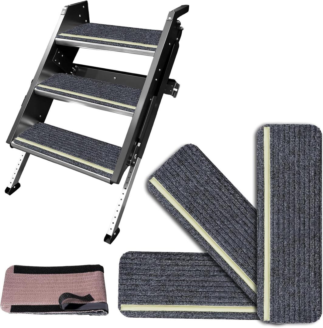RV Step Covers 3 Packs, RV Stair Covers for Mobile Home and Camper, Camper Step Covers, Non Slip RV Step Rug Carpet Outside, Waterproof, Glow in the Dark, 24 x 7.5 Inches