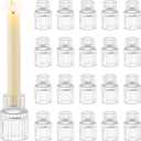 Romadedi Glass Candle Holder for Candlestick - 20 Pcs Clear Small Tapered Candle Holder Wedding Decor Table Centerpiece Bulk for Candle Sticks Christmas Party Living Room Dinner Advent