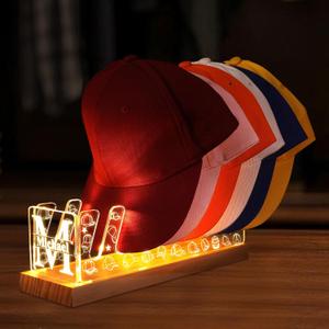 Lampeez Light up Hat Organizer, Acrylic Hat Holder with Solid Wooden Base with USB powered, Hat Stand for Baseball Caps Flat Caps Duck Tongue Cowboy Hats(Customized)
