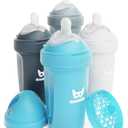 Herobility Anti-Colic Baby Bottles 8.5 fl oz/240ml - Pack of 4 Plastic Baby Bottles, Slow Flow Plastic Bottles, Breast-Shaped Teat for Breastfed Babies, – Multicolor - White, Gray, Iron Blue, Blue