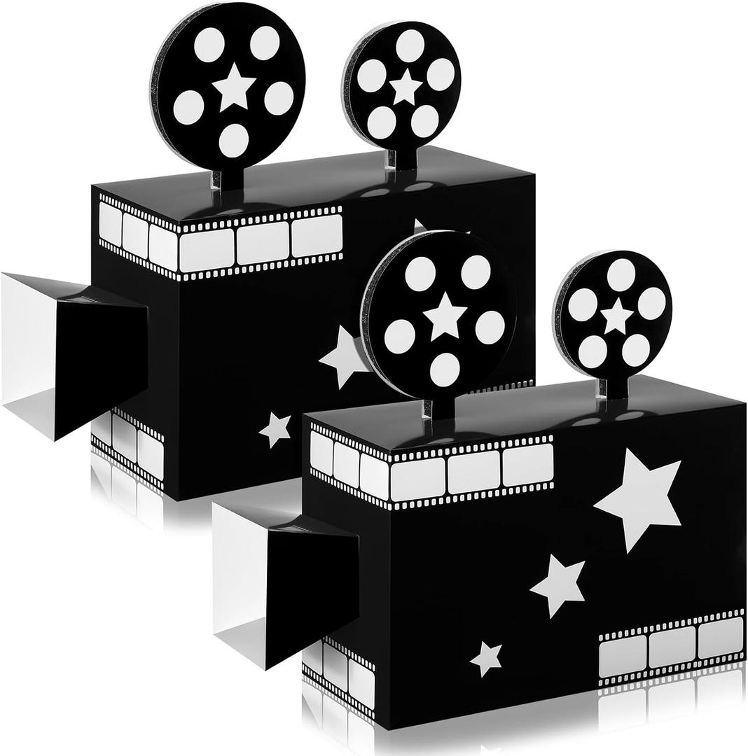 Affrolling 2 Pcs Movie Night Party Paper Box Decorations 11.8 Inch Movie Theater Decor Prop for Party Red Carpet Paper Projector Sign Film Theater Decor for Night Home Supply