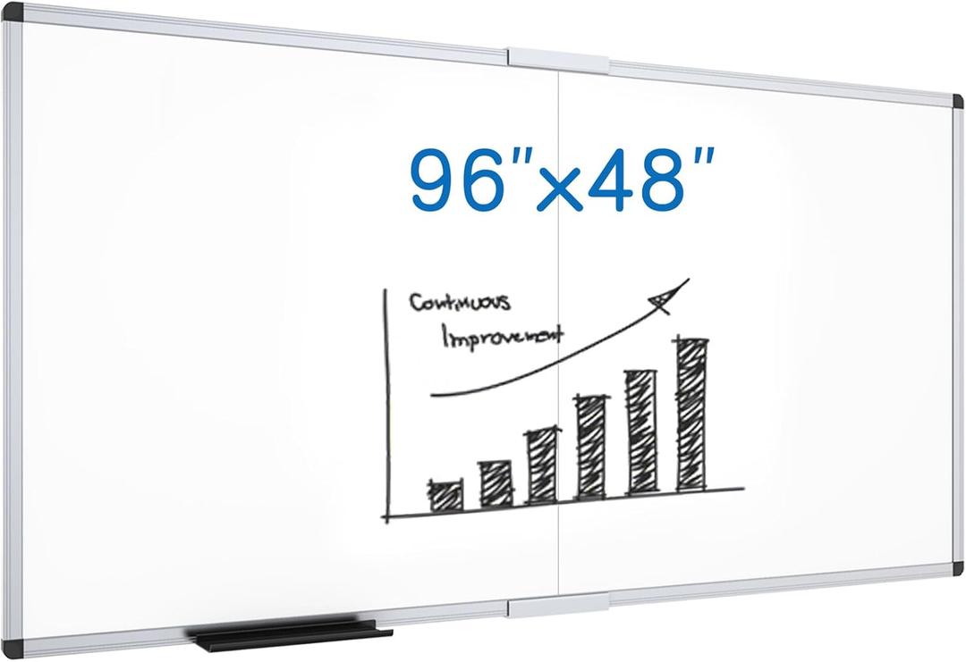 VIZ-PRO Large Dry Erase White Board/Magnetic Foldable Whiteboard, 96 X 48 Inches, Silver Aluminium Frame