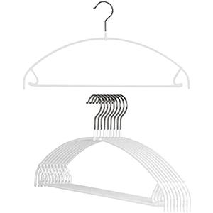 Mawa by Reston Lloyd Euro Ultra Light/Thin Series, Non-Slip Space Saving Clothes Hanger with Bar & Hook for Pants and Skirts, Style 42/PTU, Set of 9, White