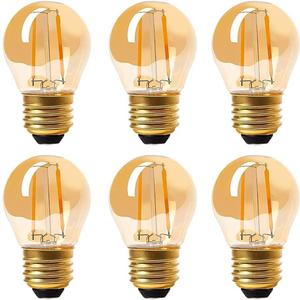 Panledo 2 Watt Vintage Edison LED Bulbs, Globe LED Filament Bulb, 2200K Ultra Warm Light, E26 Medium Base, A15 Amber Glass Antique Gold Tint, 25W Incandescent Replacement, Dimmable, Pack of 6