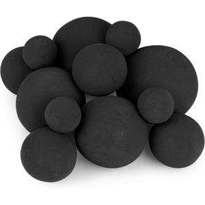 Stanbroil 12 Pack Ceramic Balls, Mixed of 4 Size Fireplace Balls, Modern Accessory for Indoor or Outdoor Fire Pits Fire Bowl and Fireplace, Black