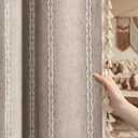 Brown Boho Blackout Curtains 2 Panels 84 Inch for Living Room Bedroom, Warm Taupe Linen Texture Farmhouse Curtains with Tassels and White Cotton Embroidery Vintage Rustic Country Western