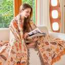 VANJOROY Boho Throw Blanket 60" x 80", 100% Organic Cotton Breathable Skin-Friendly Ultra Soft Bed Quilt Throw - Floral Rustic Decor Luxury Reversible Blanket for Sofa Couch Chair and Gift,