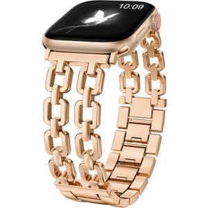 Wearlizer Compatible with Apple Watch Bands Women, Dressy Fancy Metal Chain Pretty Strap Designer Gold Silver Bracelet for iWatch Rose Gold, 38/40/41/42mm(Series 11 10)