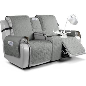 VANSOFY Loveseat Recliner Cover with Console 100% Waterproof Sofa Slipcovers Non-Slip Reclining Couch Cover Split Sofa Covers Furniture Protector for Pets, Dogs(Gray) (2 Seater+Console, Grey)