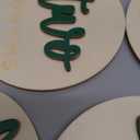 Burbell 7 Pack 3D Baby Monthly Milestone Card Signs Baby Announcement Sign Double Sided Hello World Newborn Signs Wooden Circles Discs for Welcome Newborn Boy Girl Photo Props (Green, Letter)