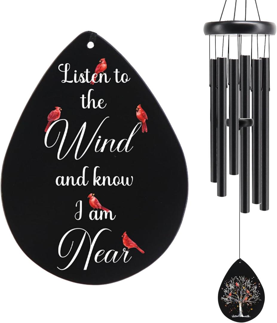 Memorial Sympathy Wind Chimes for Outside Clearance, Cardinal Wind Chimes for Loss of Loved One Mother Father for Bereavement/Condolence/Funerary Gift Idea,32inch (black)