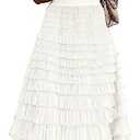ebossy Women's Ruffled Tiered Tutu Tulle Skirt Stretchy A-line Prom Party Long Skirt, Size S
