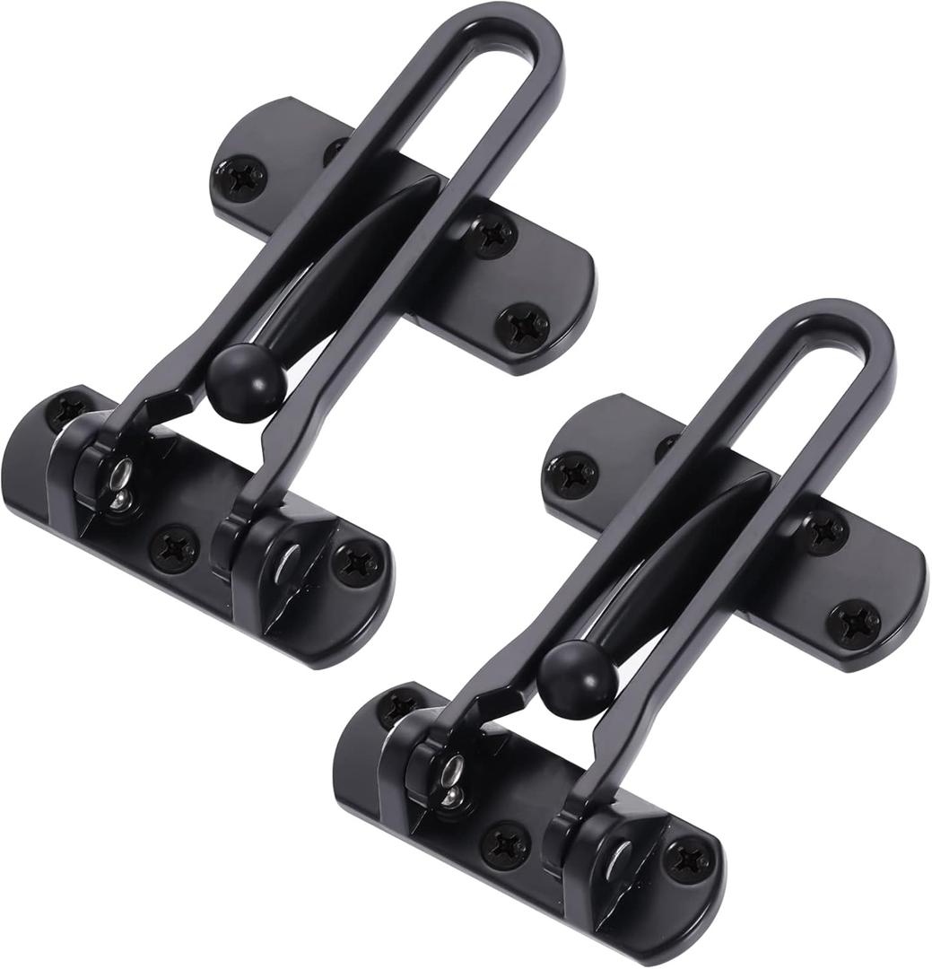 Topbuti Home Security Door Lock, 2 Pack Latch Guard Clasp Front Door Locks for Kids, Home Reinforcement Lock for Swing-in Doors, Hotel Door Latches, Thicken Solid Aluminium Alloy (Black)