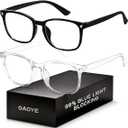 Blue Light Blocking Glasses - Fashion Square Fake Eyeglasses, Anti UV Ray Computer Gaming Glasses Blue Blockers for Women/Men (Black & Transparent)