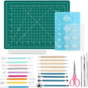 Polymer Clay Tools, Acrylic Roller Pin, Clay Sculpting Tools for Ceramic Craft, Rectangle Sheet Press Board Wire Texture Set Needle Detail Modelling Supplies(Size:26 Pcs)