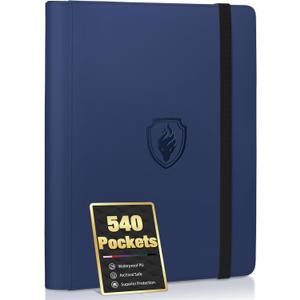 Premium 9 Pocket Card Binder for 540 Cards, Fabmaker PU Cover Trading Card Binder, Sturdy Card Collection Album, Sleek Card Holder Folders for Game Cards & Sports Cards, Navy Blue