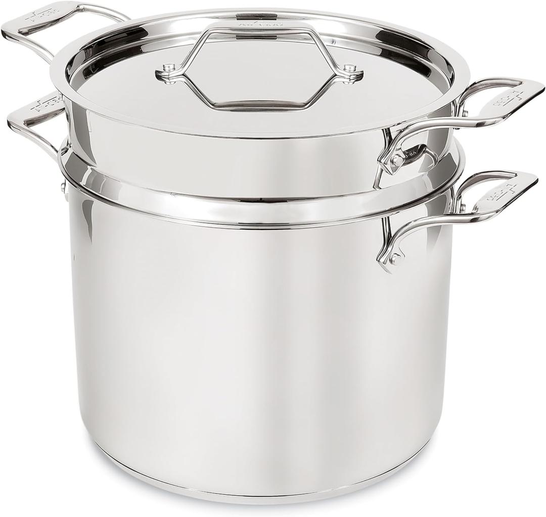 All-Clad Stockpot 12 qt Stainless Steel Multipot With Insert & Lid, Stainless Steel Pot, Induction, Oven Broiler Safe 600F Skillet, Professional Cookware, Silver, 12-quart