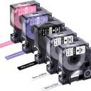 Freshworld Compatible with Dymo D1 Colorpop 12mm 0.47" Label Tape 45013 D1 Label Refills, for COLORPOP Maker Labelmanager 160 280 360D 420P PnP, Clear/White, Black/Purple/Pink Glitter, 5-Pack