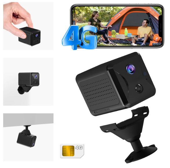 4G LTE Hidden Camera,Cellular Security Camera No WiFi with 4G SIM Card, 4K HD Portable Car Spy Camera, 160 Wide View, with Night Vision, AI Motion Detection Alert App Control