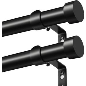 KAMANINA Curtain Rods 2 Pack, Heavy Duty Curtain Rod for Windows 66 to 120 Inch, 1 Inch Black Modern Drapery Rods with End Cap (32"-120", 2Pack)