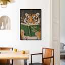 Motivational Tiger Reading Wall Art Canvas Prints Humorous Bookworm whimsical Animal Posters Playful Modern Artwork for Study Library Office Decor 12x16inch Black Aluminum Frame (12L" x 16W")