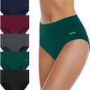 coskefy Women's High Waisted Cotton Underwear Soft Breathable Panties Stretch Briefs Ladies Panties 5 Pack (Medium, Multicolor)