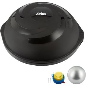 ZELUS 25in. Balance Ball | 660lb Inflatable Half Exercise Ball Wobble Board Balance Trainer w Nonslip Base | Half Yoga Ball Strength Training Equipment w 2 Bands, Pump, Extra Ball Included (Black)