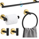 TQKAG Black and Gold Bathroom Accessory Set 5 Pieces, Round Stainless Steel Bath Towel Bar Set 23.6 Inch Towel Racks for Bathroom Wall Mounted