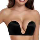 HACI Plunge Deep U Strapless Bra Push Up Demi Everyday Seamless Underwire(Black,38C)